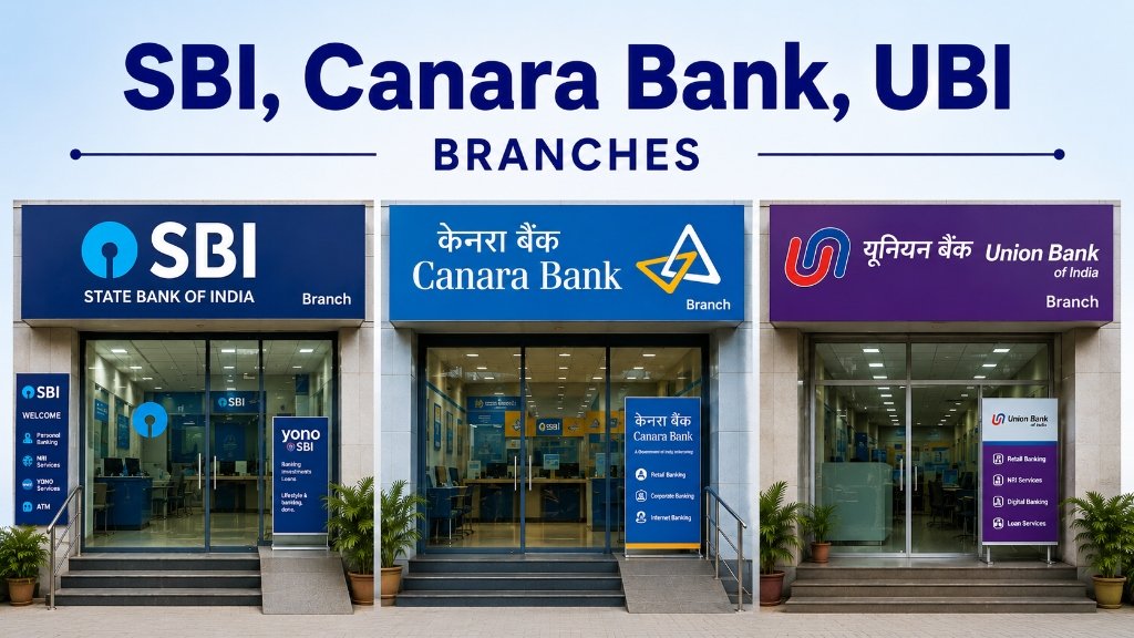 SBI, Canara Bank, UBI Branches